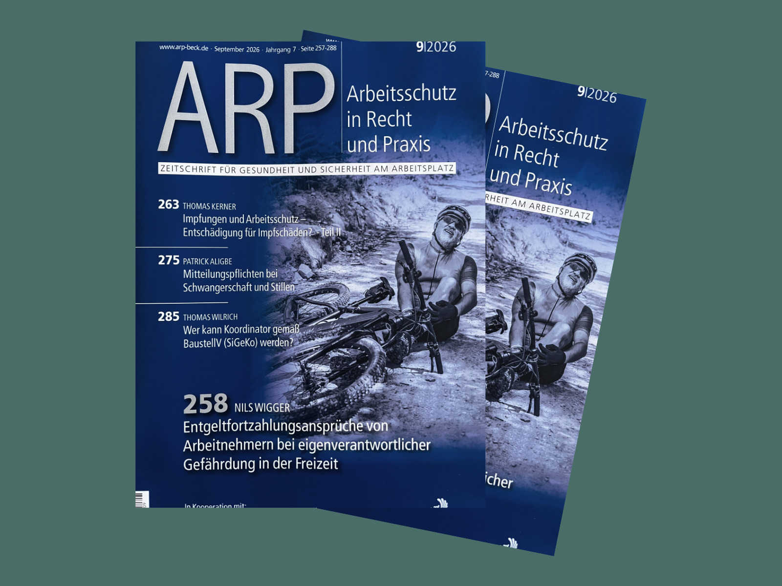 ARP - Ausgabe 09 2026 mit einem Beitrag von Nils Wigger zum Thema Entgeltfortzahlungsansprüche von Arbeitnehmern bei eigenverantwortlicher Gefährdung in der Freizeit